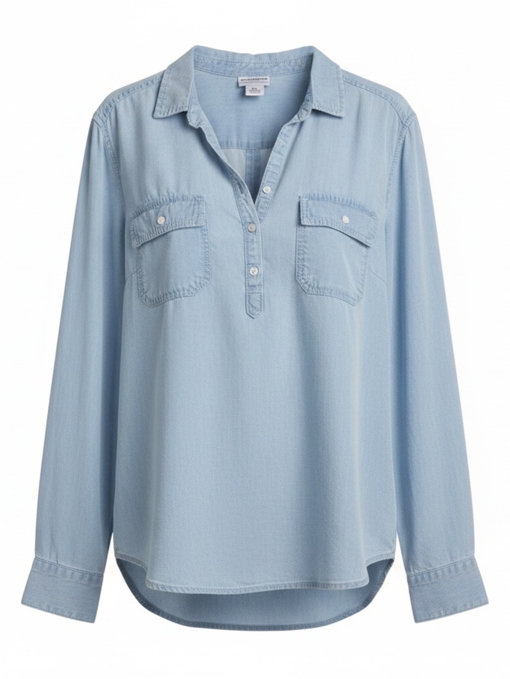 Liz Claiborne Chambray Popover Top Collared Long Sleeve Size PXL